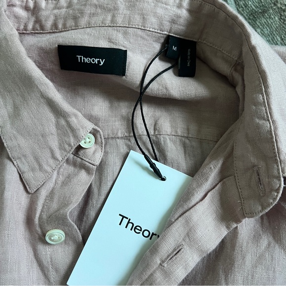 NWT! Theory Irving Short Sleeve 100% Linen Shirt, Men’s Size M. Blush Color - Picture 6 of 8